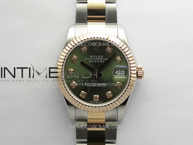 DateJust 31mm 72610 SS/RG APSF Best Edition Green Dial Crystals Markers on Oyster Bracelet A2824