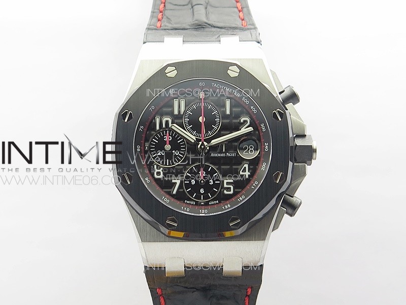 Royal Oak Offshore 26740 "Dark Knight" JJF 1:1 Best Edition Black Dial on Black/Red Leather Strap A3126