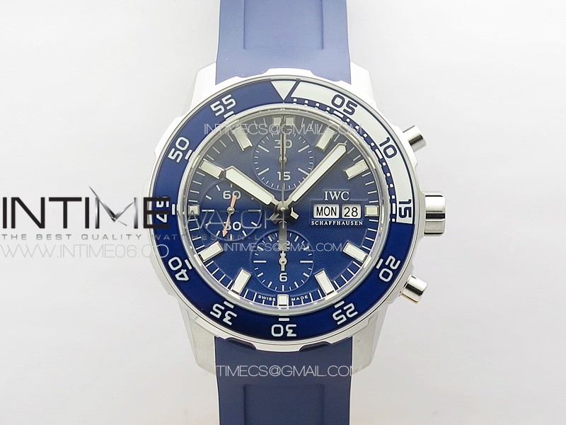 Aquatimer IW376711 SS V6SF 1:1 Best Edition Blue Dial on Blue Rubber Strap A7750
