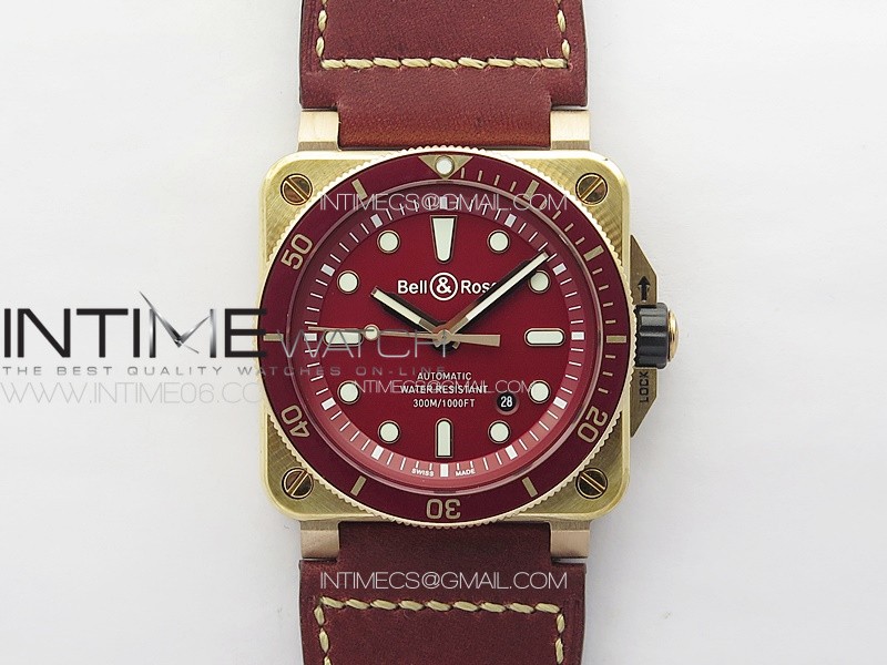 BR 03-92 Diver Ceramic Bezel Bronze B12 1:1 Best Edition Red Dial on Red Leather Strap MIYOTA 9015 (Free Rubber Strap)