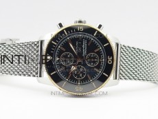 SuperOcean A13312 44mm SS/RG Black Bezel Blue Dial/black subdial on SS Bracelet A7750