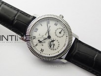 Calatrava 5057 Cortina Watch 50th Anniversary SS YSF 1:1 Best Edition White Dial on Black Leather Strap A240
