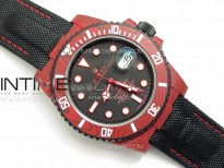 Submariner DIW Red Carbon VSF 1:1 Best Edition Black Dial on Black Nylon Strap VS3135