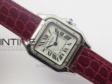 Panthère Secrete Ladies 27mm SS 8848F 1:1 Best Edition White Dial Diamonds Bezel on Red Croco Strap Ronda Quartz