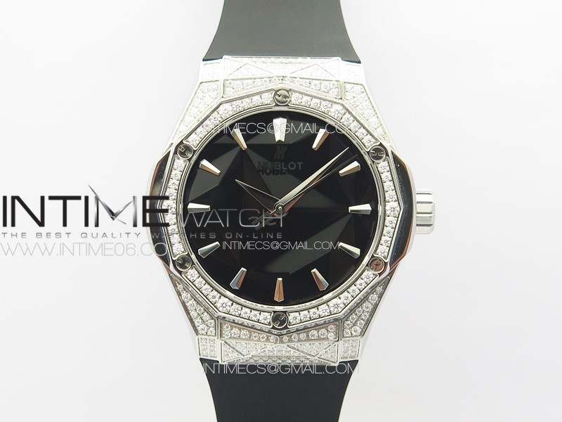 Classic Fusion Orlinski SS Full Real Diamonds B50F 1:1 Best Edition Black Faceted Dial on Black Rubber Strap A2892
