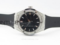 Classic Fusion Orlinski SS Full Real Diamonds B50F 1:1 Best Edtion Black Faceted Dial on Black Rubber Strap A2892