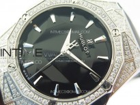 Classic Fusion Orlinski SS Full Real Diamonds B50F 1:1 Best Edtion Black Faceted Dial on Black Rubber Strap A2892