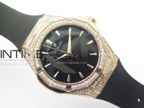 Classic Fusion Orlinski SS Full Real Diamonds RG B50F 1:1 Best Edition Black Faceted Dial on Black Rubber Strap A2892