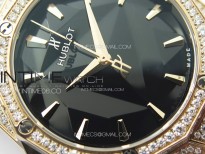 Classic Fusion Orlinski SS Full Real Diamonds RG B50F 1:1 Best Edition Black Faceted Dial on Black Rubber Strap A2892
