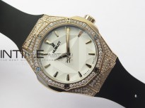 Classic Fusion Orlinski SS Full Real Diamonds RG B50F 1:1 Best Edition White Faceted Dial on Black Rubber Strap A2892