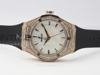 Classic Fusion Orlinski SS Full Real Diamonds RG B50F 1:1 Best Edition White Faceted Dial on Black Rubber Strap A2892