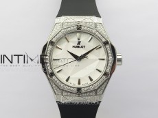 Classic Fusion Orlinski SS Full Real Diamonds B50F 1:1 Best Edition White Faceted Dial on Black Rubber Strap A2892