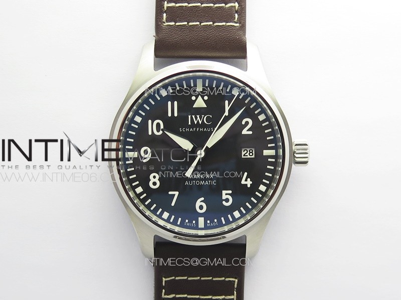 Mark XX IW328201 SS M+F 1:1 Best Edition Black Dial on Brown Leather Strap MIYOTA 9015(Free rubber straps)