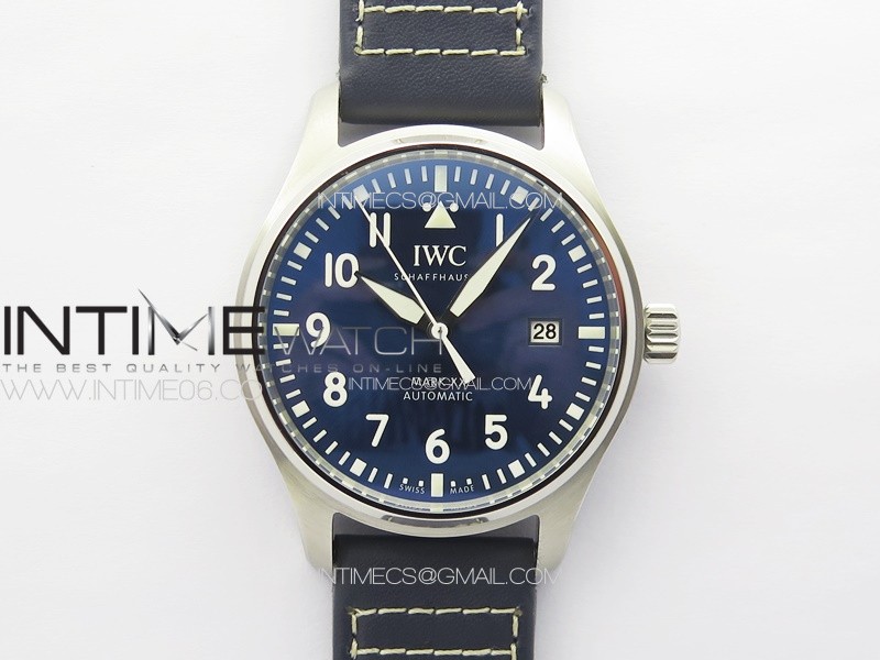 Mark XX IW328203 SS M+F 1:1 Best Edition Blue Dial on Blue Leather Strap MIYOTA 9015 (Free rubber strap)