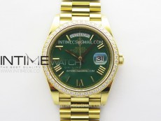 Day Date 40mm 228235 Crystals Bezel YG APSF 1:1 Best Edition Green Dial Roman Markers on YG President Bracelet A2836