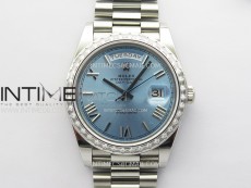 Day Date 40mm 228239 Crystals Bezel SS APSF 1:1 Best Edition Ice Blue Dial Roman Markers on SS President Bracelet A2836