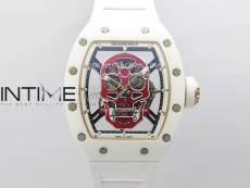 RM052 Skull White Ceramic/RG Real Tourbillon YSF Best Edition Red Skull Dial on White Rubber Strap