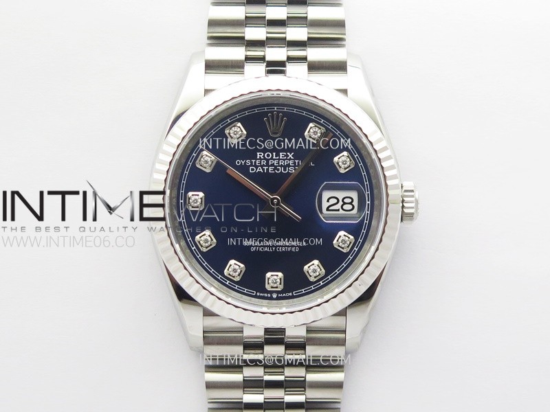 DateJust 36 SS 126234 VSF 1:1 Best Edition 904L Steel Blue Dial Diamonds Markers on Jubilee Bracelet VS3235