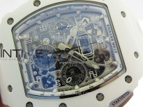 RM011 Titanium Case White Ceramic Bezel Chronograph KUF Best Edition Skeleton Dial on White Rubber Strap A7750