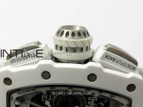 RM011 Titanium Case White Ceramic Bezel Chronograph KUF Best Edition Skeleton Dial on White Rubber Strap A7750