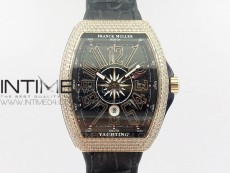 Vanguard V45 RG Full Diamonds Black Textured Numbers Markers on Black Gummy Strap A2813