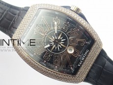 Vanguard V45 RG Full Diamonds Black Textured Numbers Markers on Black Gummy Strap A2813