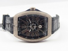 Vanguard V45 RG Full Diamonds Black Textured Numbers Markers on Black Gummy Strap A2813