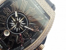 Vanguard V45 RG Full Diamonds Black Textured Numbers Markers on Black Gummy Strap A2813