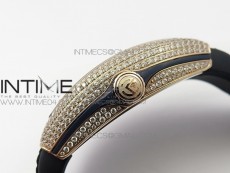 Vanguard V45 RG Full Diamonds Black Textured Numbers Markers on Black Gummy Strap A2813