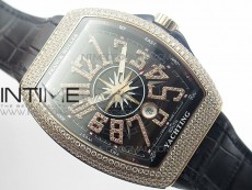Vanguard V45 RG Full Diamonds Black Textured Diamonds Markers on Black Gummy Strap A2813