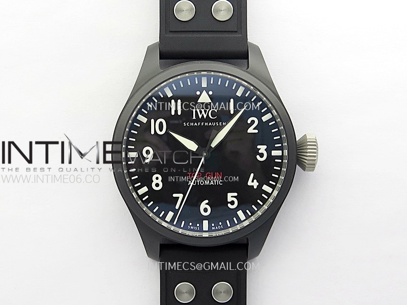 Big Pilot IW329801 Real Ceramic M+F 1:1 Best Edition Black Dial on Black Rubber Strap SEIKO 8N-24