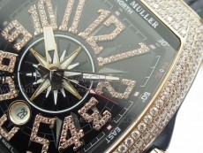 Vanguard V45 RG Full Diamonds Black Textured Diamonds Markers on Black Gummy Strap A2813