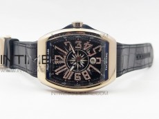 Vanguard V45 RG ABF Best Edition Black Dial Diamonds Markers on Black Gummy Strap A2813