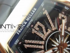 Vanguard V45 RG ABF Best Edition Black Dial Diamonds Markers on Black Gummy Strap A2813