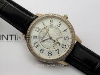 Rendez-Vous Night & Day Diamonds/RG ZF 1:1 Best Edition White Textured Dial SS Bezel on Black Leather Strap Super Clone A898