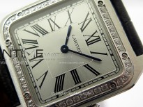 Santos Dumont 43.5mm SS/Diamonds Bezel F1F Best Edition Silver Dial on Black Leather Strap Quartz