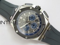 Royal Oak Offshore 26240 SS Black Ceramic Bezel APF 1:1 Best Edition Gray/Blue Dial on Gray Rubber Strap A4401