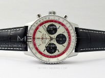 Navitimer B01 43mm SS BLSF 1:1 Best Edition White Dial Black Subdials On Black Leather Strap A7750