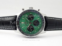 Navitimer B01 43mm SS BLSF 1:1 Best Edition Green Dial Black Subdials On Black Leather Strap A7750