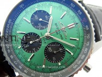 Navitimer B01 43mm SS BLSF 1:1 Best Edition Green Dial Black Subdials On Black Leather Strap A7750