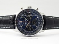 Navitimer B01 43mm SS BLSF 1:1 Best Edition Blue Dial Green Subdials On Black Leather Strap A7750