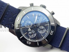 SuperOcean OuterNown 44mm Black Ceramic Bezel Blue Dial on Blue Nylon Strap A7750