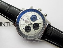 Navitimer B01 43mm SS BLSF 1:1 Best Edition Silver Dial Black Subdials On Black Leather Strap A7750