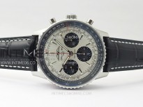 Navitimer B01 43mm SS BLSF 1:1 Best Edition Silver Dial Black Subdials On Black Leather Strap A7750