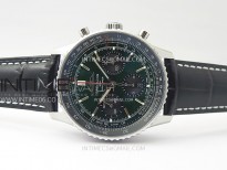 Navitimer B01 43mm SS BLSF 1:1 Best Edition Green Dial On Black Leather Strap A7750