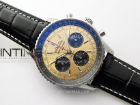 Navitimer B01 43mm SS BLSF 1:1 Best Edition RG Dial Black Subdial On Black Leather Strap A7750